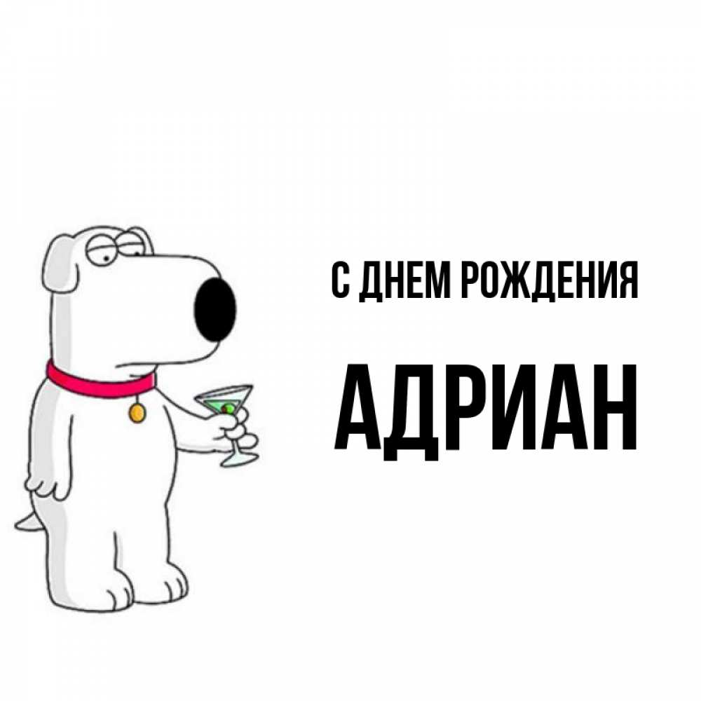 Открытка на каждый день с именем, Адриан С днем рождения песик с оливками Прикольная открытка с пожеланием онлайн скачать бесплатно 