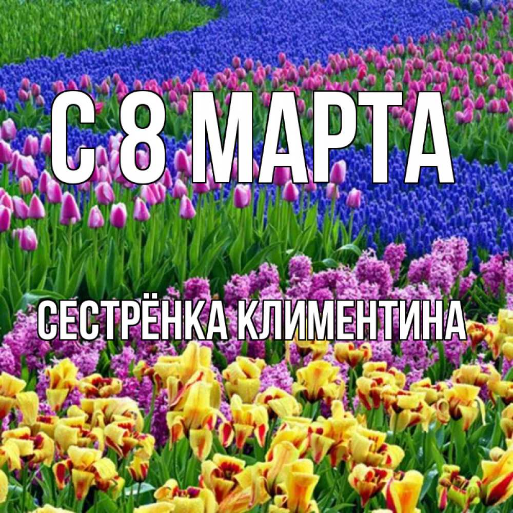 Открытка на каждый день с именем, Сестрёнка-Климентина С 8 МАРТА цветы Прикольная открытка с пожеланием онлайн скачать бесплатно 