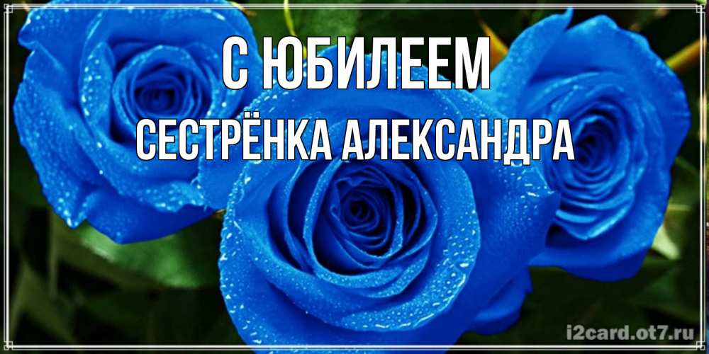 Открытка на каждый день с именем, Сестрёнка-Александра С юбилеем розы с синим цветом Прикольная открытка с пожеланием онлайн скачать бесплатно 