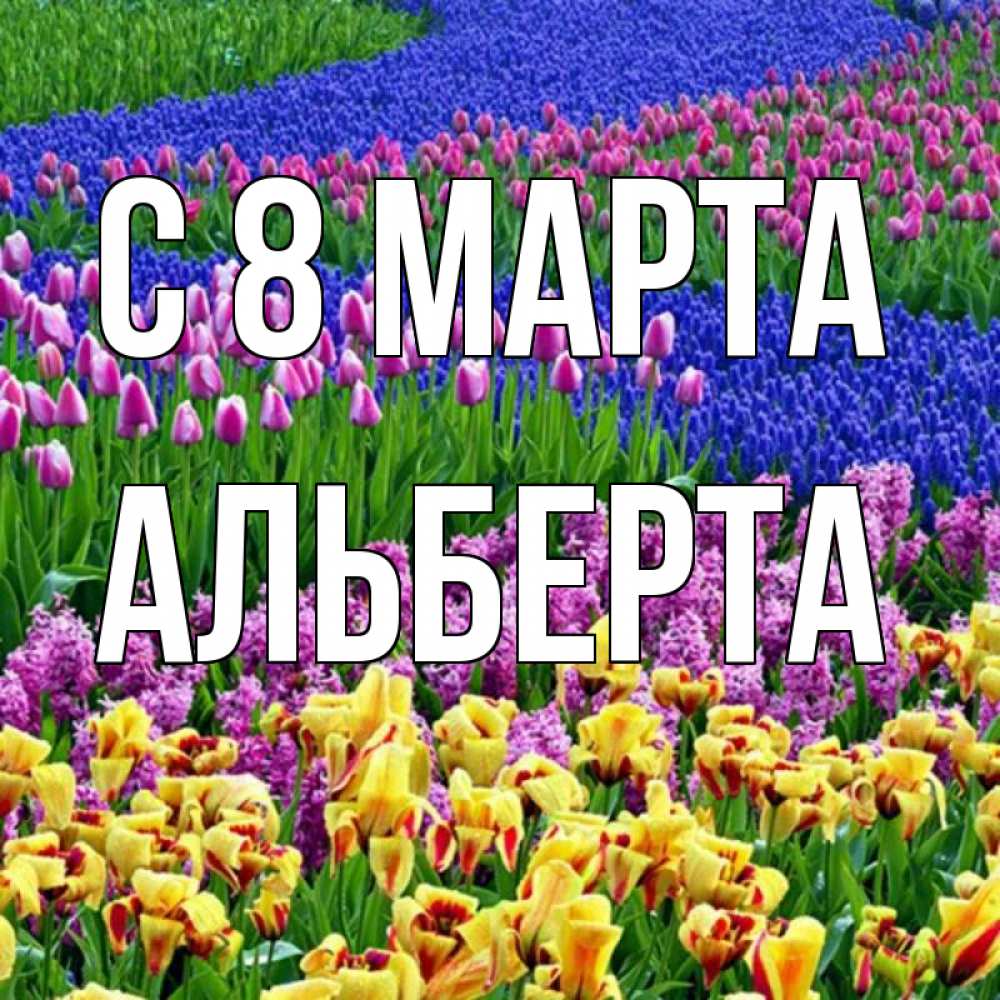 Открытка на каждый день с именем, Альберта С 8 МАРТА цветы Прикольная открытка с пожеланием онлайн скачать бесплатно 