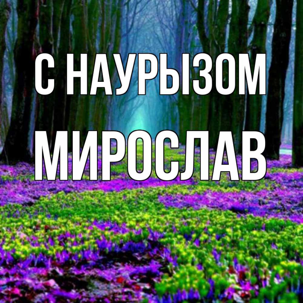 Открытка на каждый день с именем, Мирослав С наурызом фиолетовые цветы в лесу 1 Прикольная открытка с пожеланием онлайн скачать бесплатно 