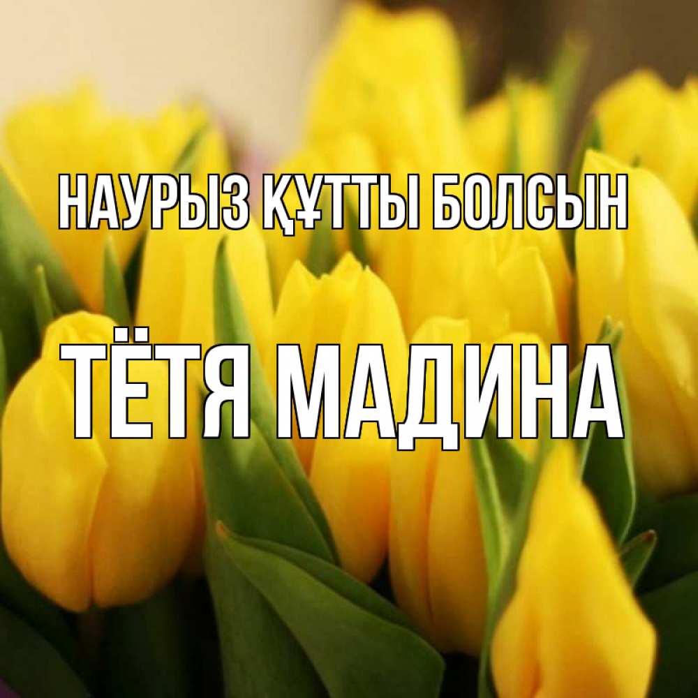 Открытка на каждый день с именем, Тётя-Мадина Наурыз құтты болсын цветы Прикольная открытка с пожеланием онлайн скачать бесплатно 