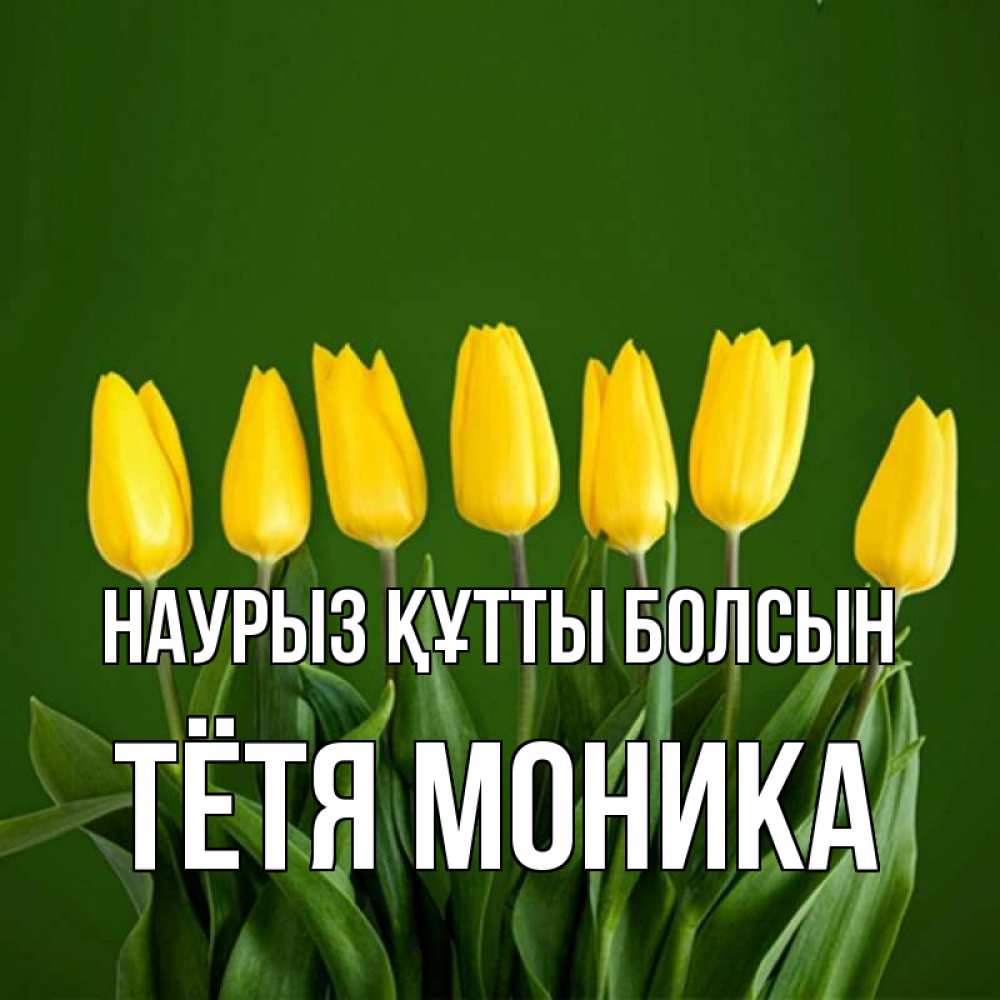 Открытка на каждый день с именем, Тётя-Моника Наурыз құтты болсын желтого цвета 3 Прикольная открытка с пожеланием онлайн скачать бесплатно 