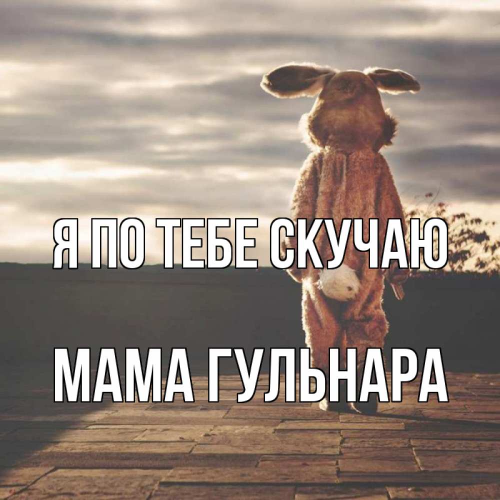 Открытка на каждый день с именем, Мама-Гульнара Я по тебе скучаю даже в костюме зайца Прикольная открытка с пожеланием онлайн скачать бесплатно 