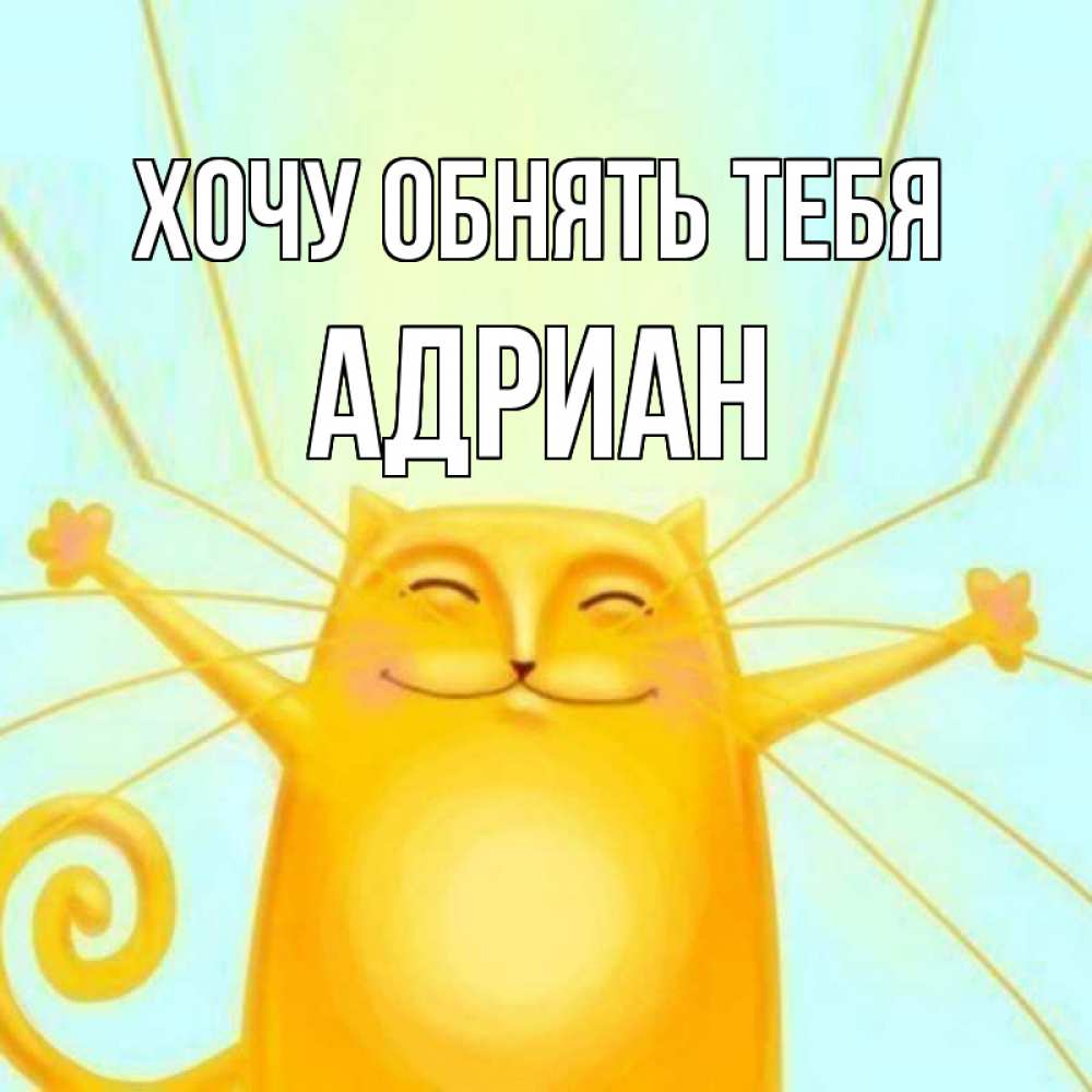 Открытка на каждый день с именем, Адриан Хочу обнять тебя солнечный обнимашечный кот Прикольная открытка с пожеланием онлайн скачать бесплатно 
