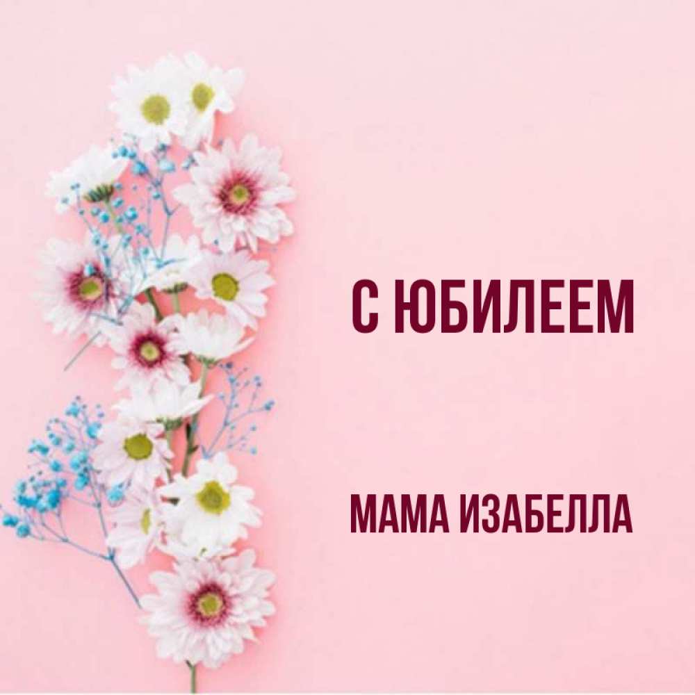 Открытка на каждый день с именем, Мама-Изабелла С юбилеем Родная моя с днем рождения тебя картинка с цветами белыми и голубыми Прикольная открытка с пожеланием онлайн скачать бесплатно 