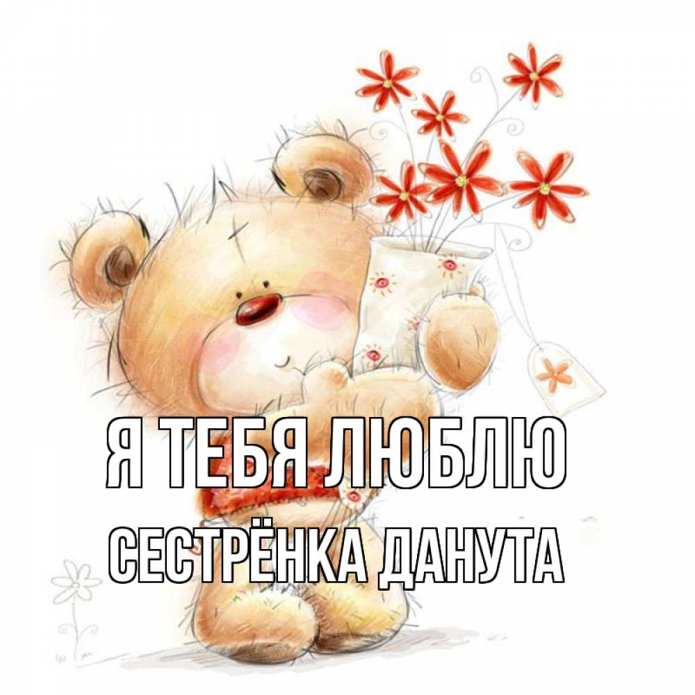 Открытка на каждый день с именем, Сестрёнка-Данута Я тебя люблю рисунок Прикольная открытка с пожеланием онлайн скачать бесплатно 