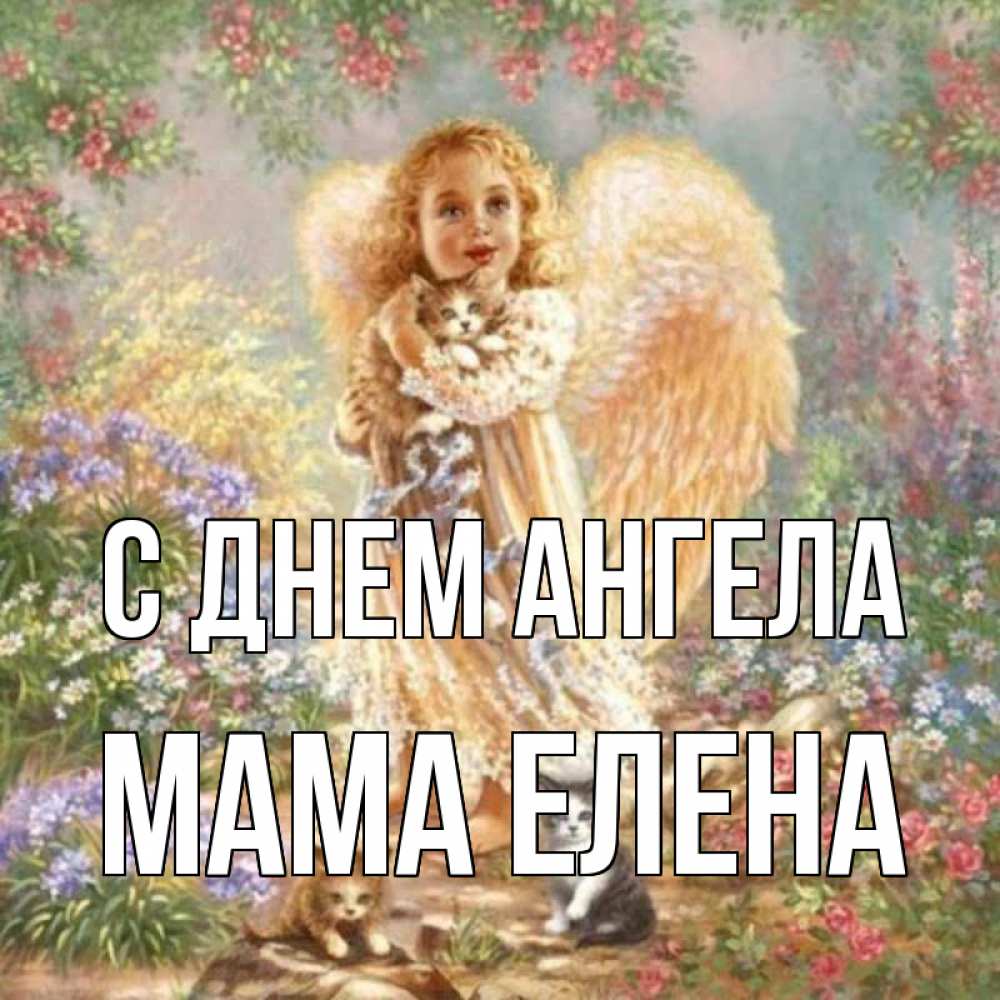 Открытка на каждый день с именем, Мама-Елена С днем ангела держит котенка Прикольная открытка с пожеланием онлайн скачать бесплатно 