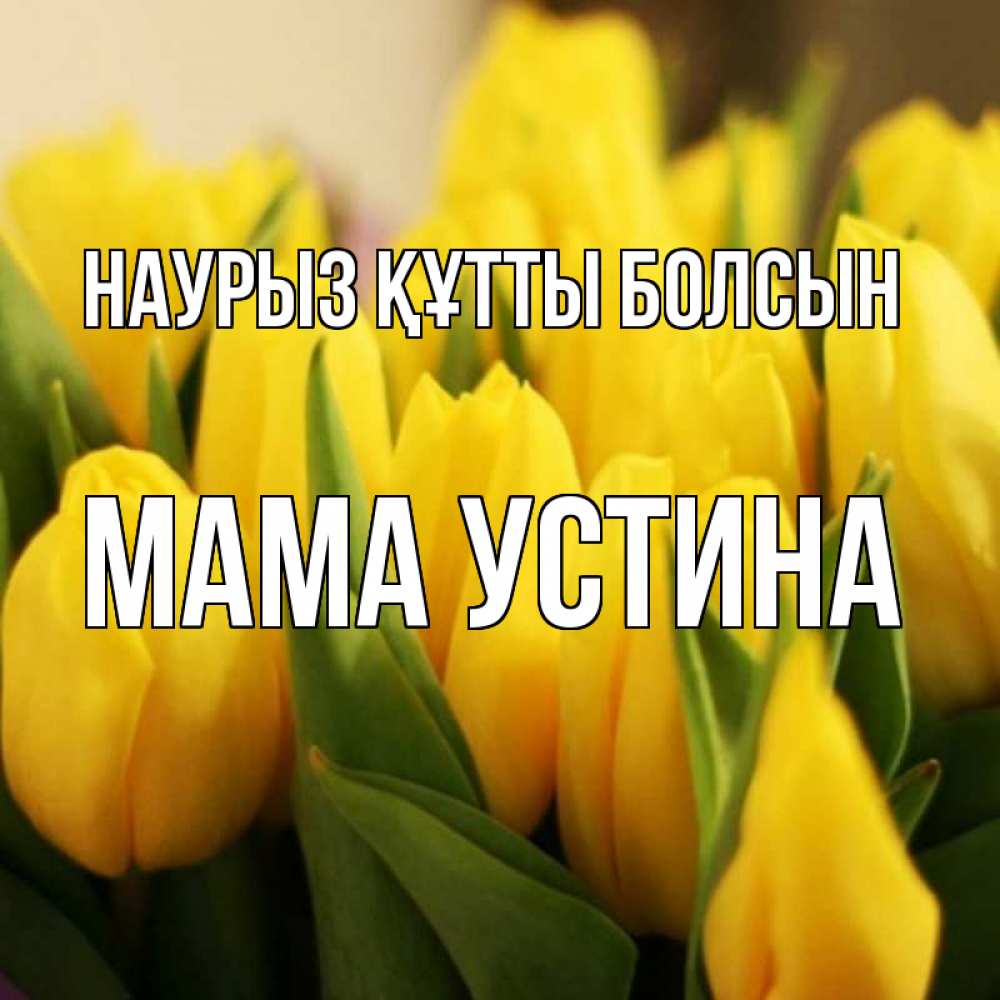 Открытка на каждый день с именем, Мама-Устина Наурыз құтты болсын цветы Прикольная открытка с пожеланием онлайн скачать бесплатно 