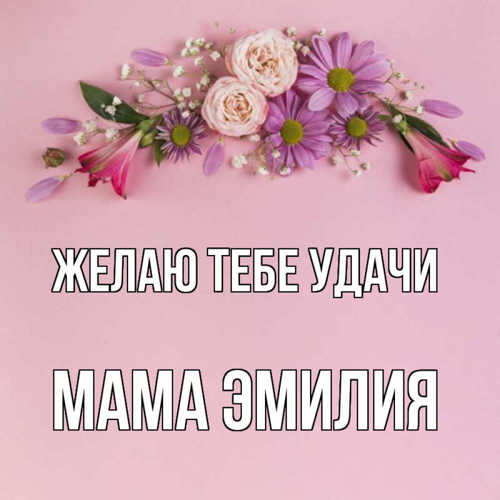 Открытка на каждый день с именем, Мама-Эмилия Желаю тебе удачи розовый фон Прикольная открытка с пожеланием онлайн скачать бесплатно 