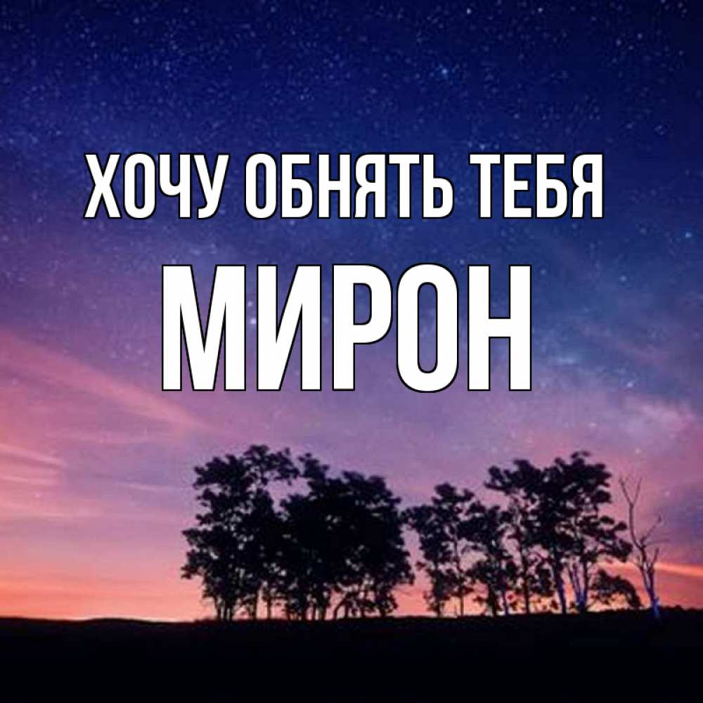 Открытка на каждый день с именем, Мирон Хочу обнять тебя силуэты деревьев Прикольная открытка с пожеланием онлайн скачать бесплатно 