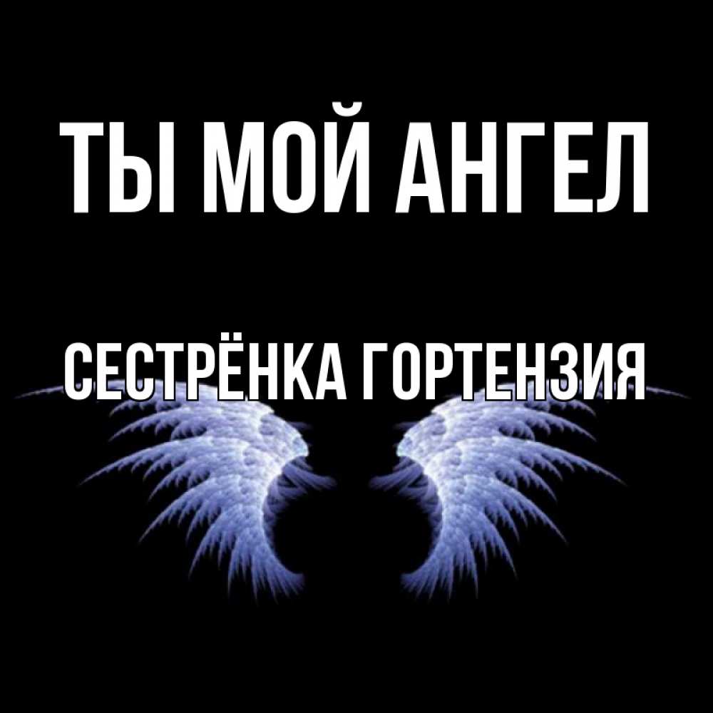 Открытка на каждый день с именем, Сестрёнка-Гортензия Ты мой ангел ангельские крылья на черном фоне Прикольная открытка с пожеланием онлайн скачать бесплатно 