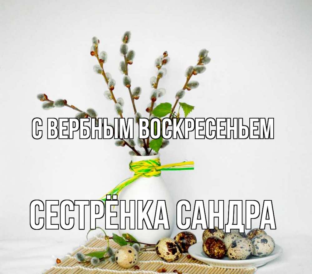 Открытка на каждый день с именем, Сестрёнка-Сандра С вербным воскресеньем верба Прикольная открытка с пожеланием онлайн скачать бесплатно 