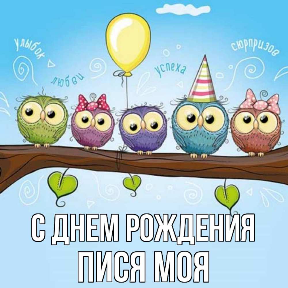Открытка на каждый день с именем, пися-моя С днем рождения совы Прикольная открытка с пожеланием онлайн скачать бесплатно 