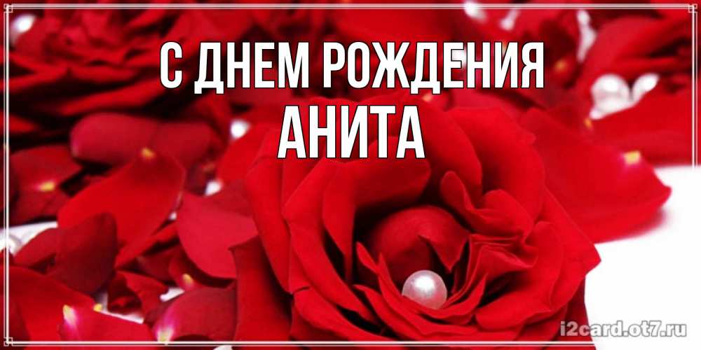 Открытка на каждый день с именем, Анита С днем рождения роза с жемчужиной на открытке для любимых Прикольная открытка с пожеланием онлайн скачать бесплатно 