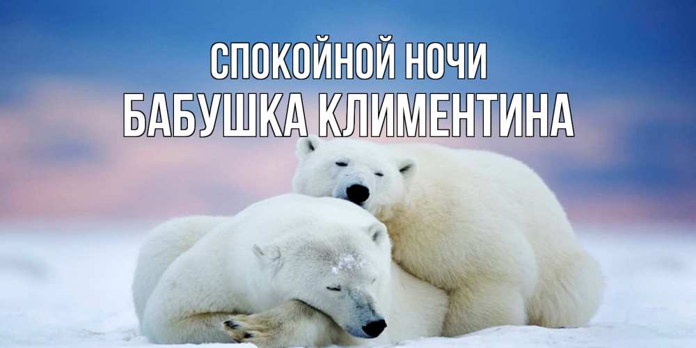 Открытка на каждый день с именем, Бабушка-Климентина Спокойной ночи белые медведи спят в обнимку Прикольная открытка с пожеланием онлайн скачать бесплатно 