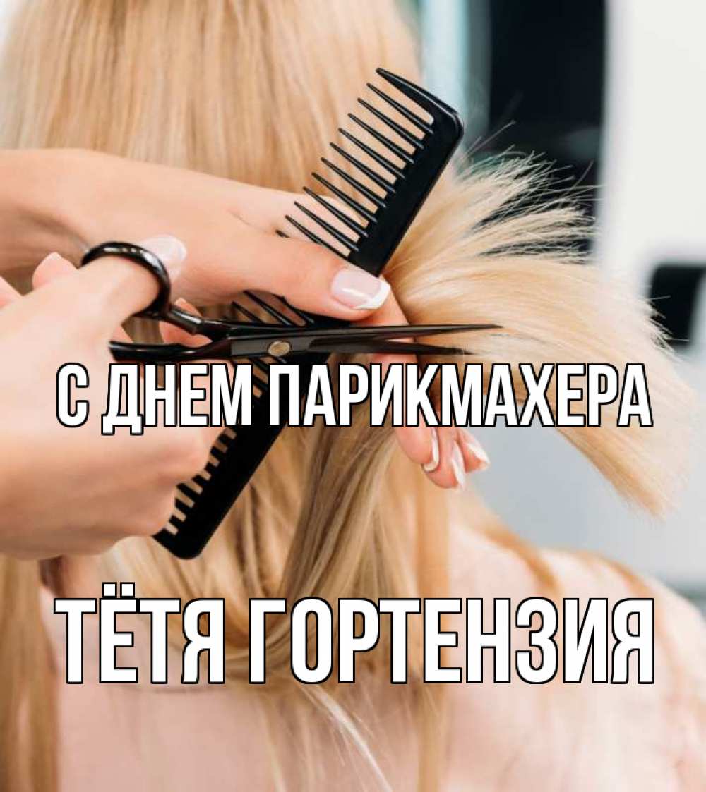 Открытка на каждый день с именем, Тётя-Гортензия С днем парикмахера подстригают человека  1 Прикольная открытка с пожеланием онлайн скачать бесплатно 