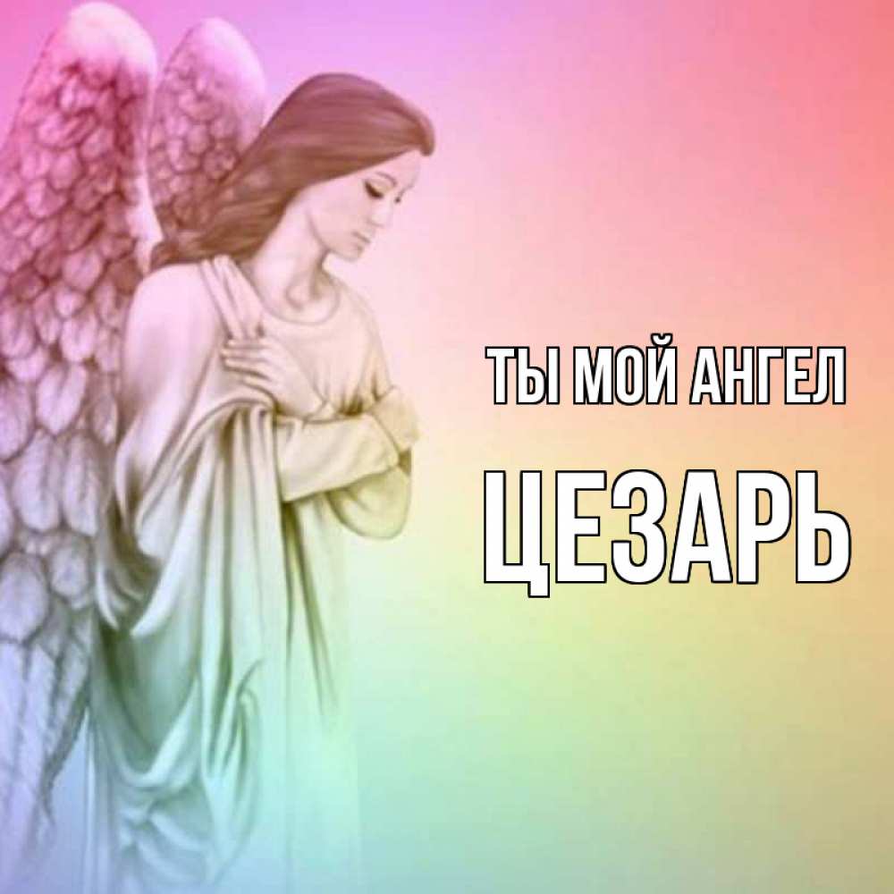 Открытка на каждый день с именем, Цезарь Ты мой ангел Открытка с ангелом со сложенными крыльями Прикольная открытка с пожеланием онлайн скачать бесплатно 