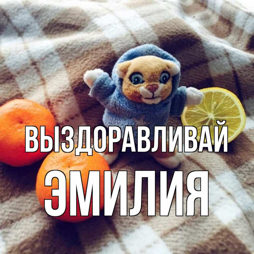Открытка на каждый день с именем, Эмилия Выздоравливай вот тебе апельсинка и лимон Прикольная открытка с пожеланием онлайн скачать бесплатно 