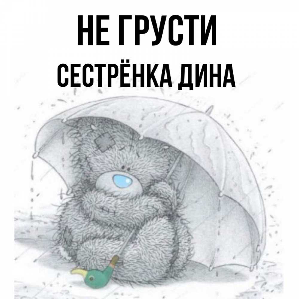 Открытка на каждый день с именем, Сестрёнка-Дина Не грусти спасите мишку Тедди Прикольная открытка с пожеланием онлайн скачать бесплатно 