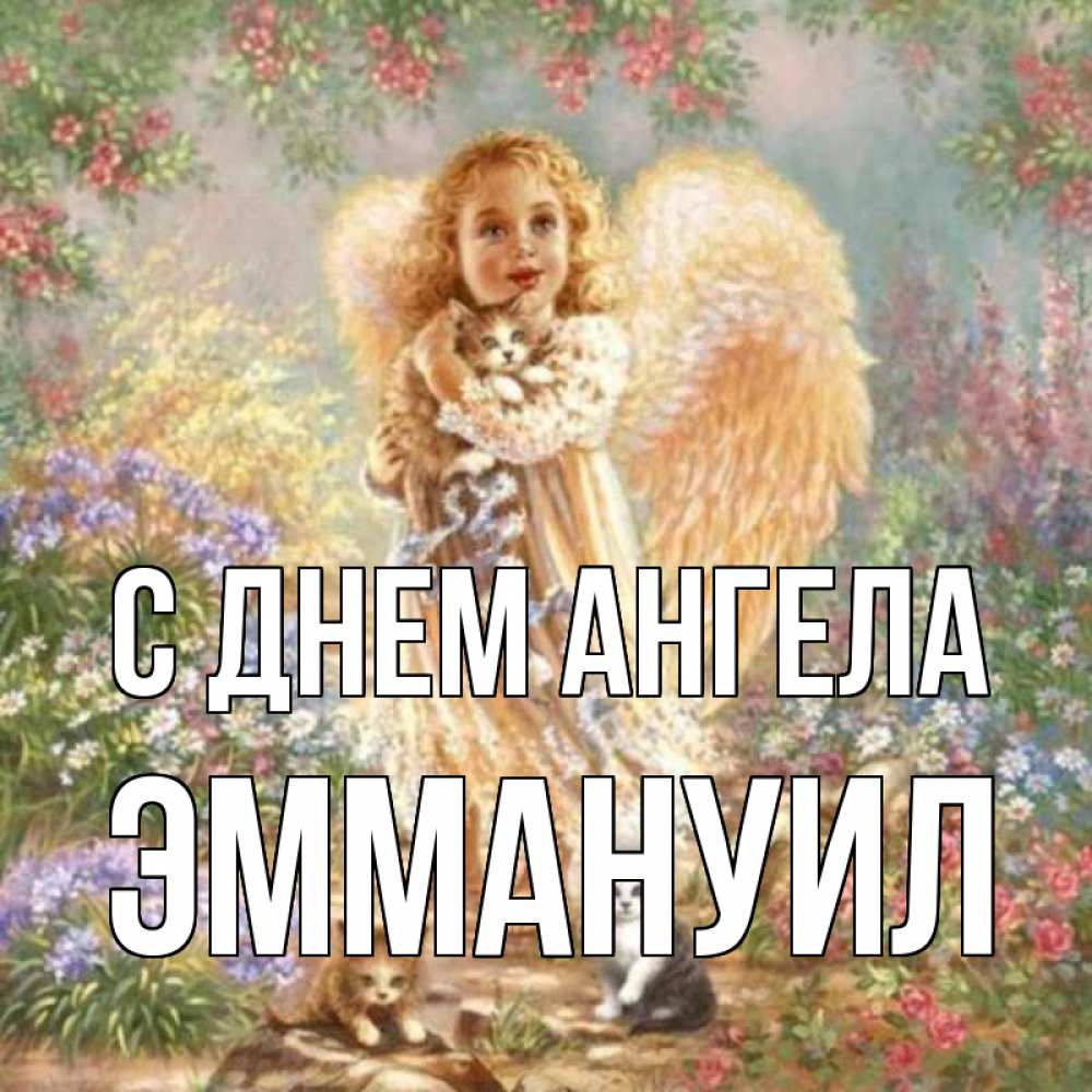 Открытка на каждый день с именем, Эммануил С днем ангела держит котенка Прикольная открытка с пожеланием онлайн скачать бесплатно 