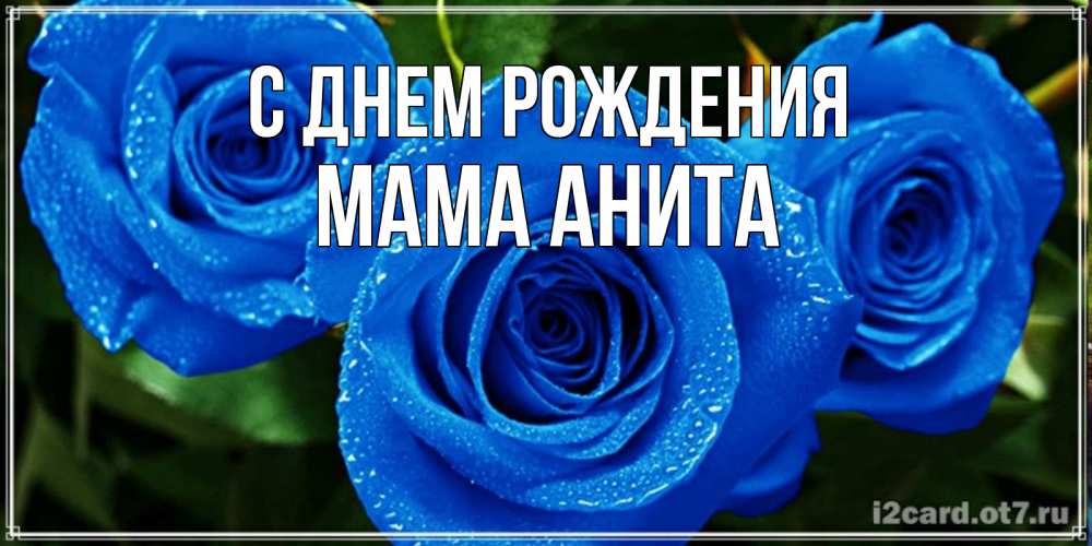 Открытка на каждый день с именем, Мама-Анита С днем рождения розы с синим цветом Прикольная открытка с пожеланием онлайн скачать бесплатно 