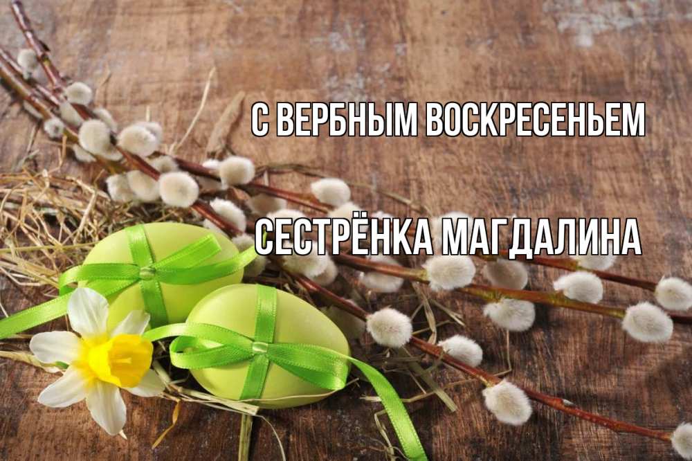 Открытка на каждый день с именем, Сестрёнка-Магдалина С вербным воскресеньем верба Прикольная открытка с пожеланием онлайн скачать бесплатно 