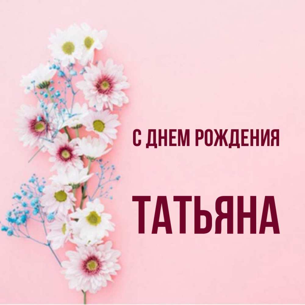 Открытка на каждый день с именем, Татьяна С днем рождения Родная моя с днем рождения тебя картинка с цветами белыми и голубыми Прикольная открытка с пожеланием онлайн скачать бесплатно 