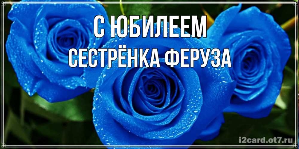 Открытка на каждый день с именем, Сестрёнка-Феруза С юбилеем розы с синим цветом Прикольная открытка с пожеланием онлайн скачать бесплатно 