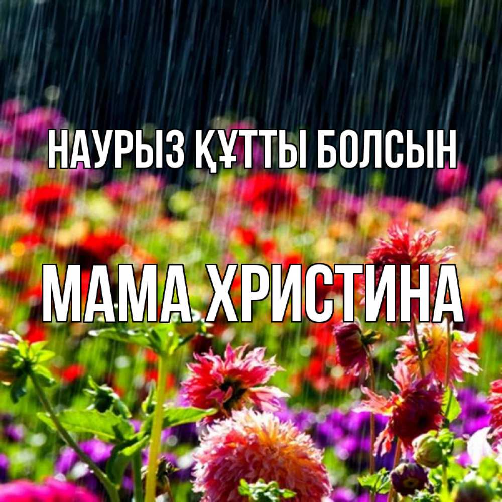 Открытка на каждый день с именем, Мама-Христина Наурыз құтты болсын цветы под дождиком к наурызу Прикольная открытка с пожеланием онлайн скачать бесплатно 