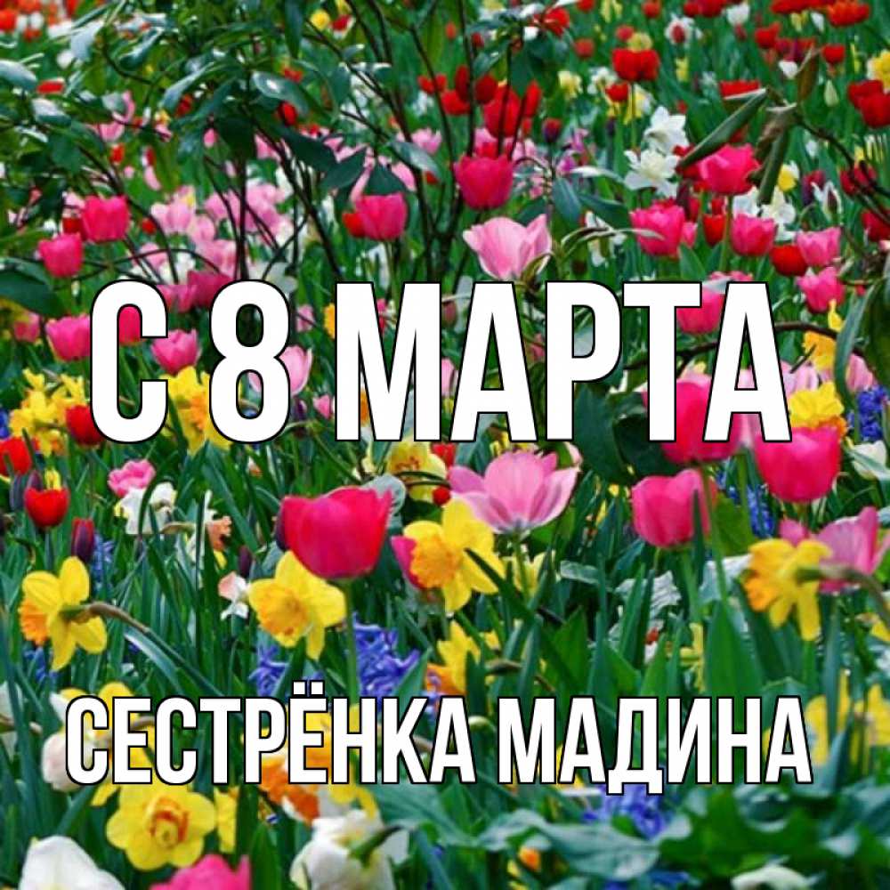 Открытка на каждый день с именем, Сестрёнка-Мадина С 8 МАРТА с международным женским днем поздравления для женщины Прикольная открытка с пожеланием онлайн скачать бесплатно 