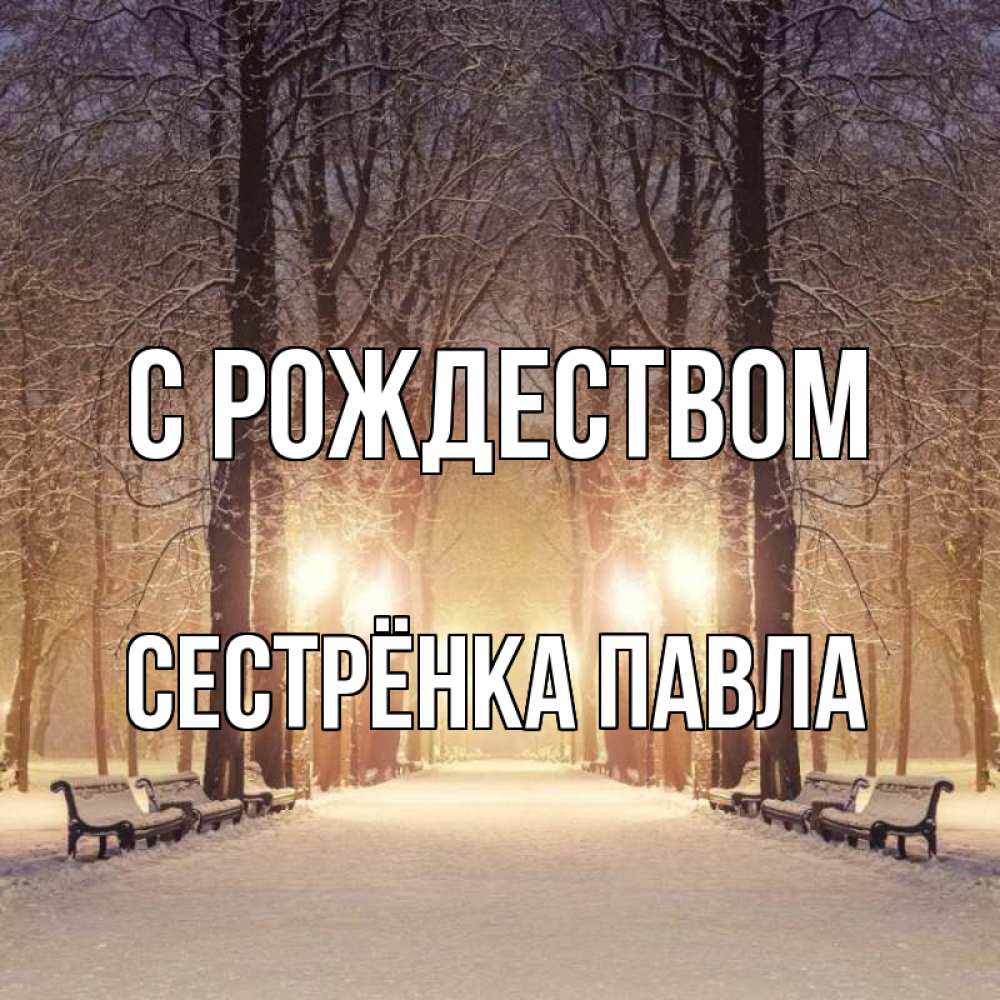 Открытка на каждый день с именем, Сестрёнка-Павла С рождеством зима, парк, фонарь, лес Прикольная открытка с пожеланием онлайн скачать бесплатно 