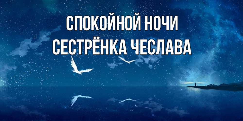 Открытка на каждый день с именем, Сестрёнка-Чеслава Спокойной ночи птицы летят на фоне ночного неба Прикольная открытка с пожеланием онлайн скачать бесплатно 