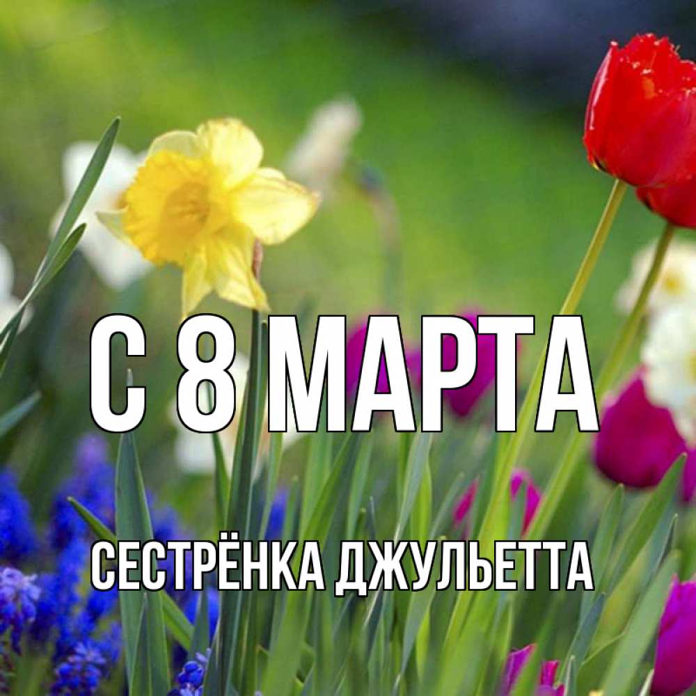 Открытка на каждый день с именем, Сестрёнка-Джульетта С 8 МАРТА международный женский день 3 Прикольная открытка с пожеланием онлайн скачать бесплатно 