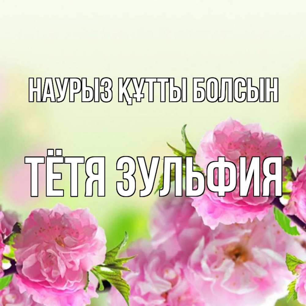 Открытка на каждый день с именем, Тётя-Зульфия Наурыз құтты болсын цветы Прикольная открытка с пожеланием онлайн скачать бесплатно 
