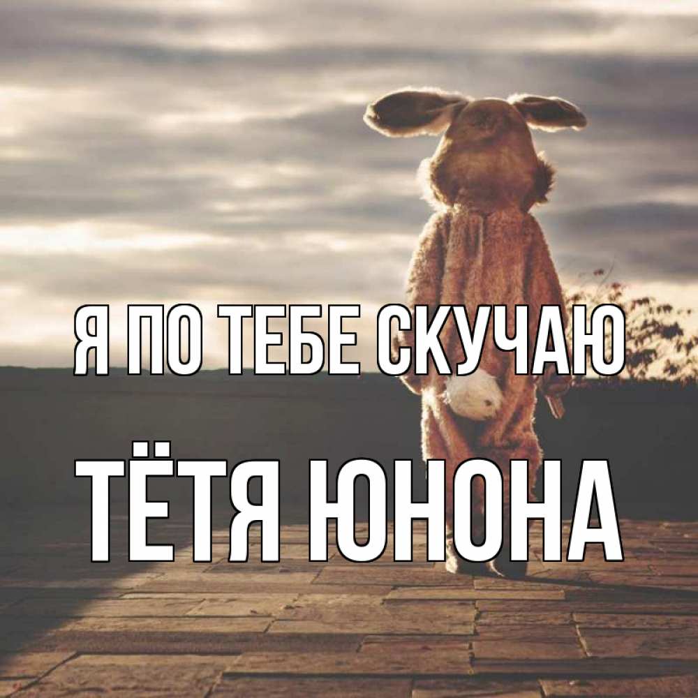 Открытка на каждый день с именем, Тётя-Юнона Я по тебе скучаю даже в костюме зайца Прикольная открытка с пожеланием онлайн скачать бесплатно 