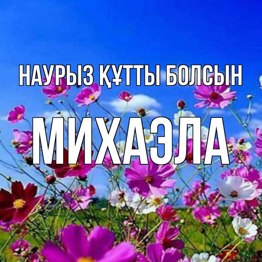 Открытка на каждый день с именем, Михаэла Наурыз құтты болсын цветы Прикольная открытка с пожеланием онлайн скачать бесплатно 