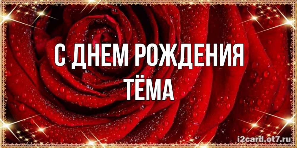 Открытка на каждый день с именем, Тёма С днем рождения роса на розе блестящая в лучах солнца Прикольная открытка с пожеланием онлайн скачать бесплатно 