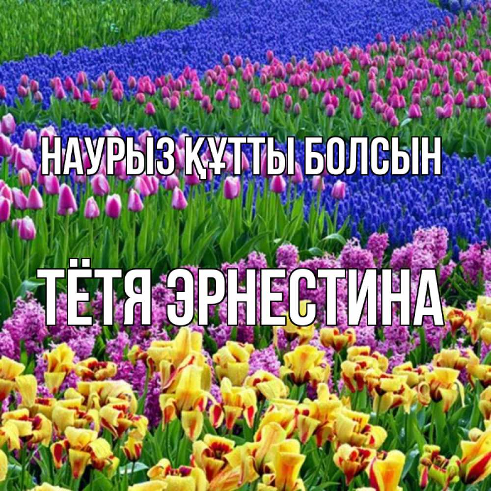 Открытка на каждый день с именем, Тётя-Эрнестина Наурыз құтты болсын цветы Прикольная открытка с пожеланием онлайн скачать бесплатно 