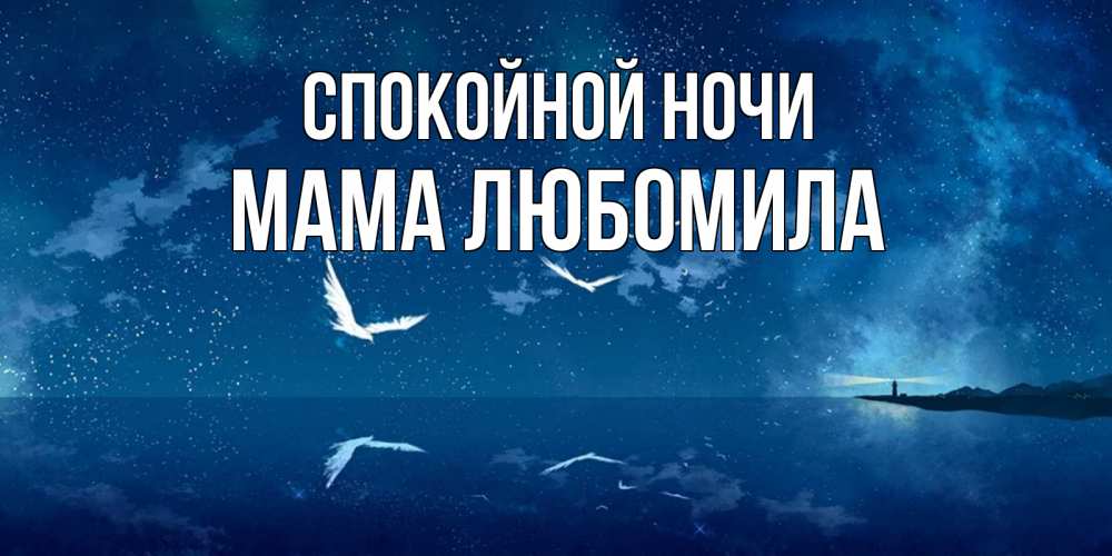 Открытка на каждый день с именем, Мама-Любомила Спокойной ночи птицы летят на фоне ночного неба Прикольная открытка с пожеланием онлайн скачать бесплатно 