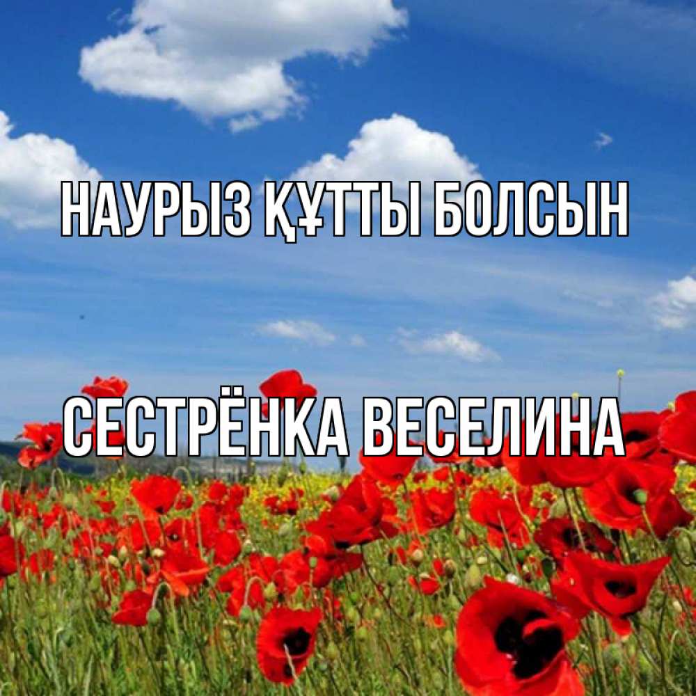 Открытка на каждый день с именем, Сестрёнка-Веселина Наурыз құтты болсын наурыз  день 1 Прикольная открытка с пожеланием онлайн скачать бесплатно 