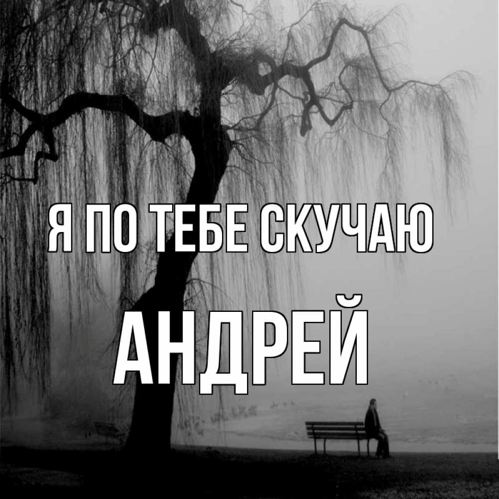 Открытка на каждый день с именем, Андрей Я по тебе скучаю лавочка под деревом я жду тебя Прикольная открытка с пожеланием онлайн скачать бесплатно 