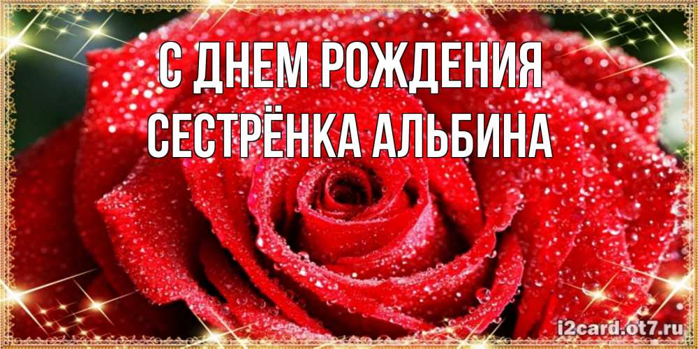 Открытка на каждый день с именем, Сестрёнка-Альбина С днем рождения роса и роза. открытка с красивой розой Прикольная открытка с пожеланием онлайн скачать бесплатно 