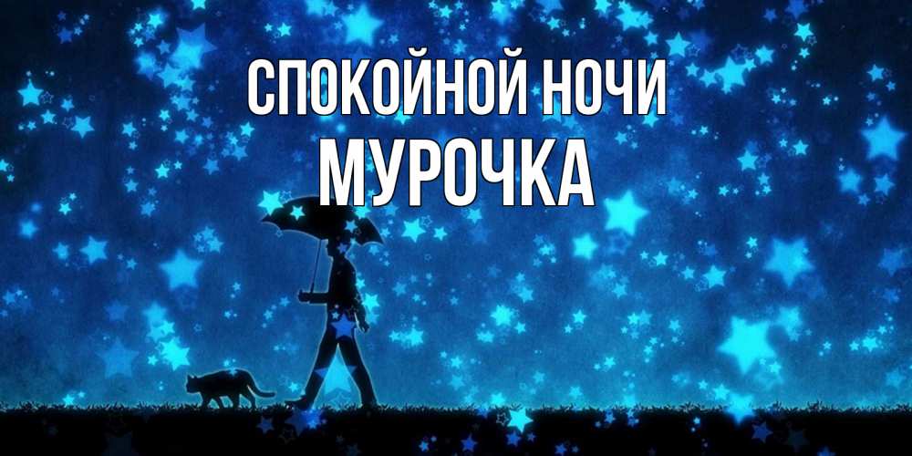 Открытка на каждый день с именем, Мурочка Спокойной ночи ночные прогулки с котом под звездами Прикольная открытка с пожеланием онлайн скачать бесплатно 