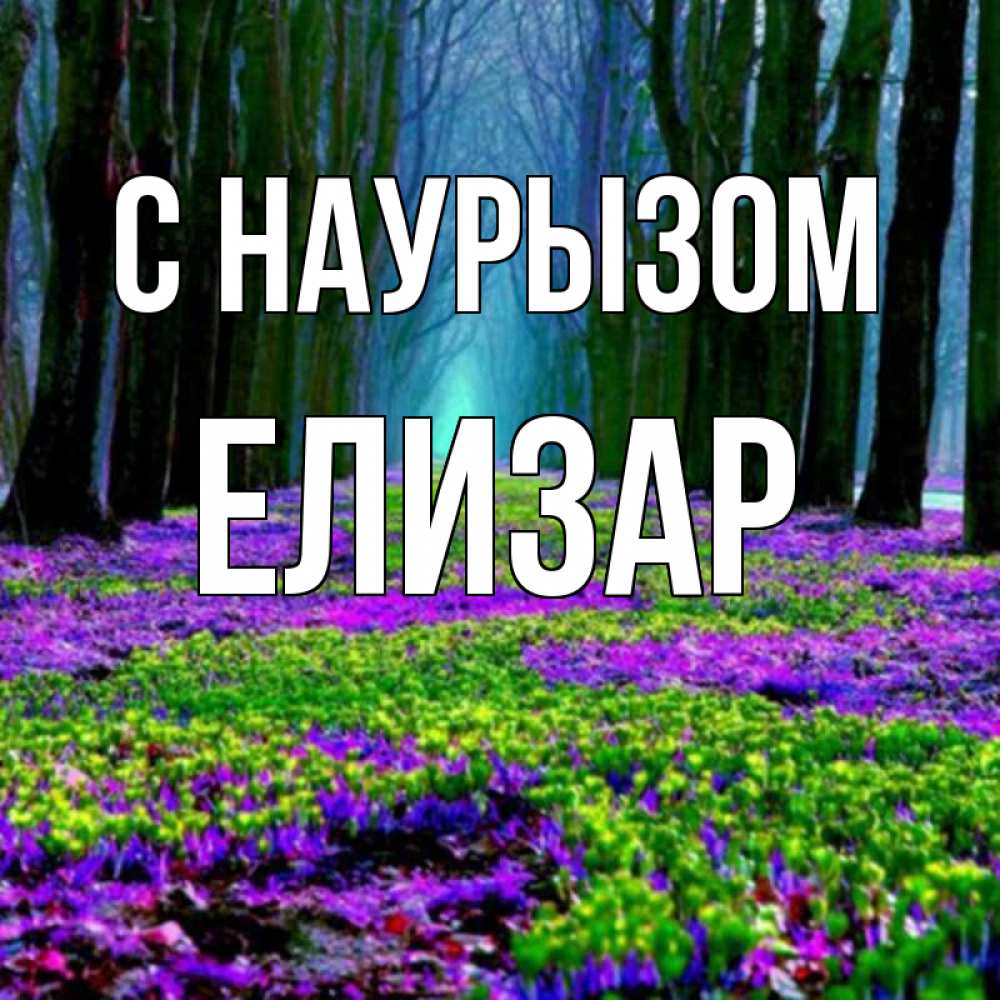 Открытка на каждый день с именем, Елизар С наурызом фиолетовые цветы в лесу 1 Прикольная открытка с пожеланием онлайн скачать бесплатно 