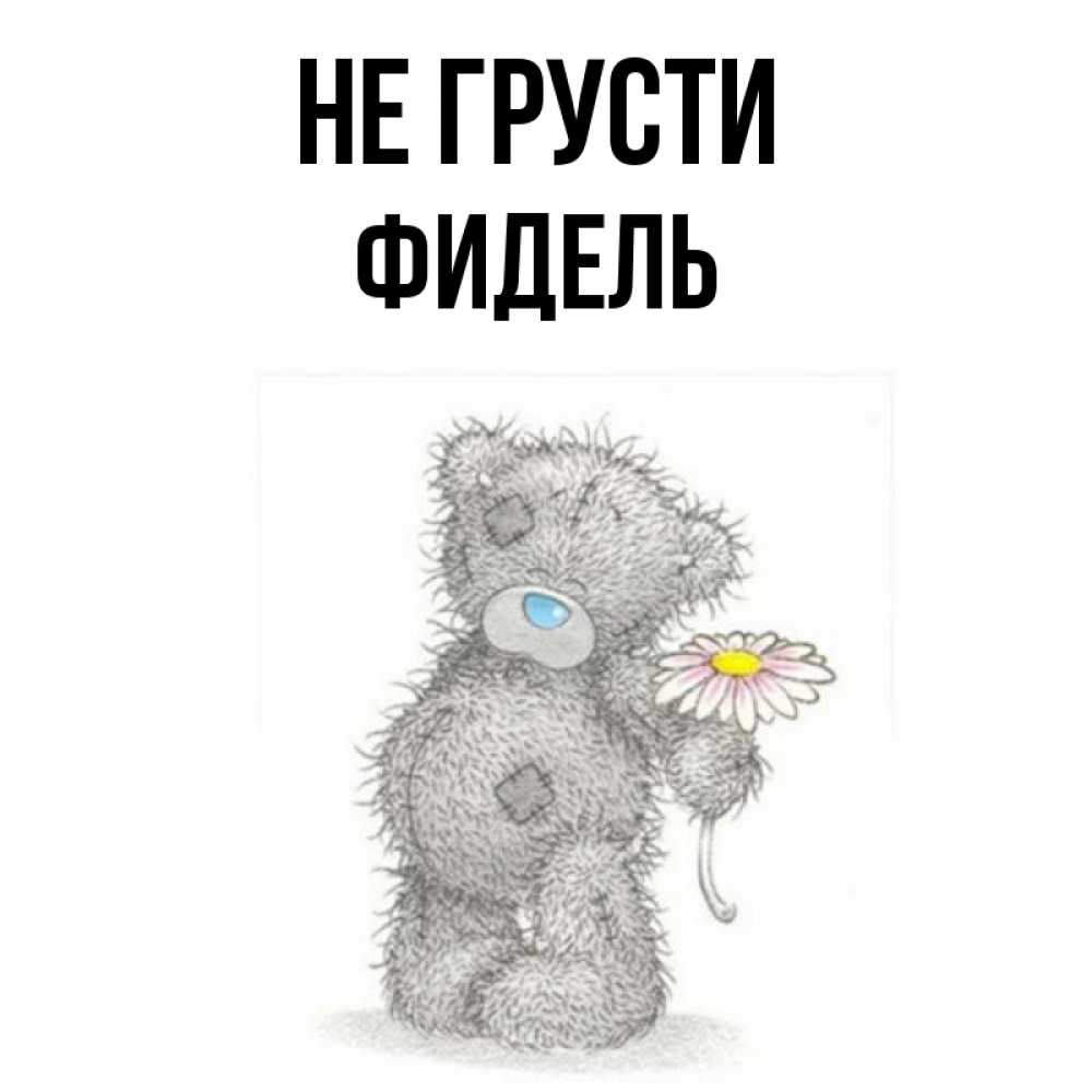 Открытка на каждый день с именем, Фидель Не грусти Плюшевый медвежонок с заплатками Прикольная открытка с пожеланием онлайн скачать бесплатно 