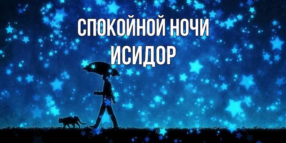 Открытка на каждый день с именем, Исидор Спокойной ночи ночные прогулки с котом под звездами Прикольная открытка с пожеланием онлайн скачать бесплатно 