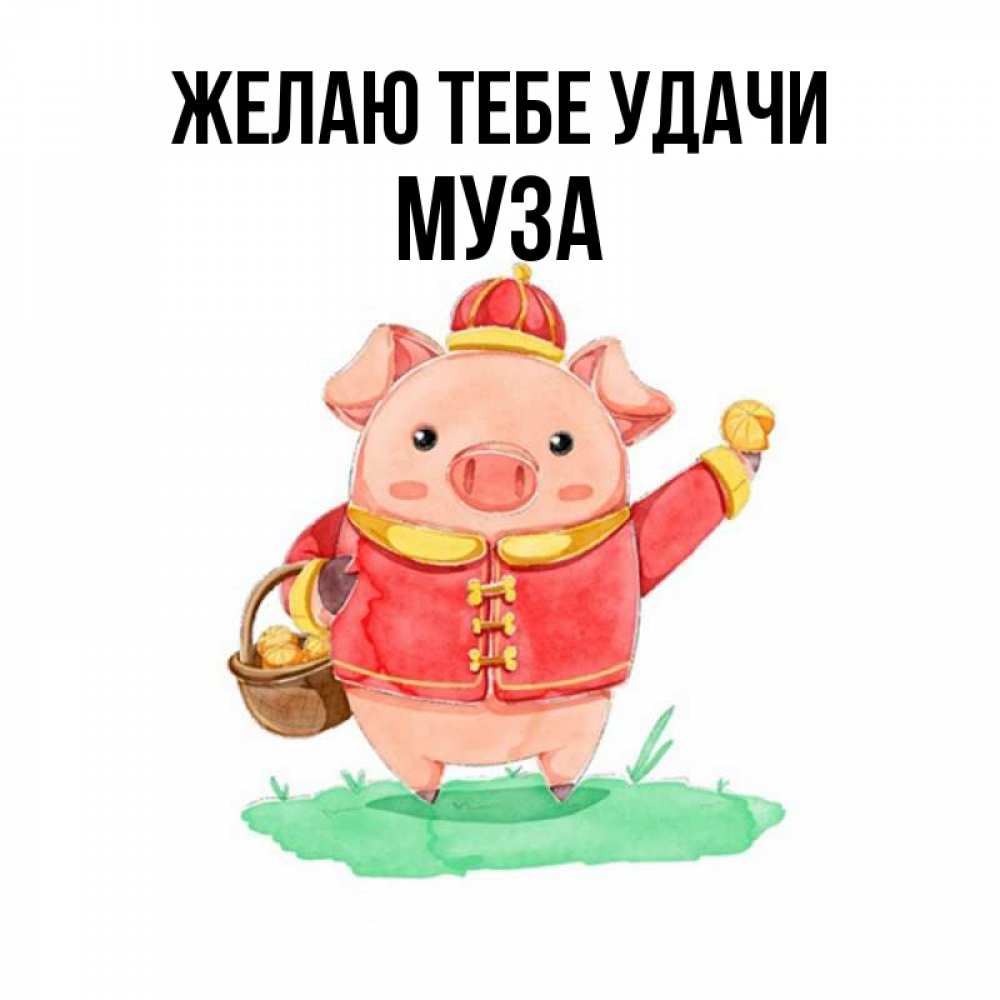 Открытка на каждый день с именем, Муза Желаю тебе удачи поросенок Прикольная открытка с пожеланием онлайн скачать бесплатно 