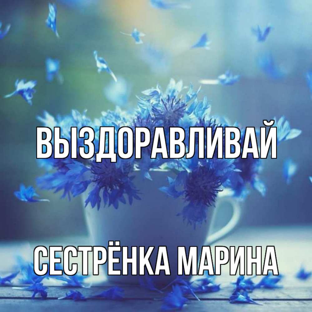 Открытка на каждый день с именем, Сестрёнка-Марина Выздоравливай кружка с зельем и цветами Прикольная открытка с пожеланием онлайн скачать бесплатно 