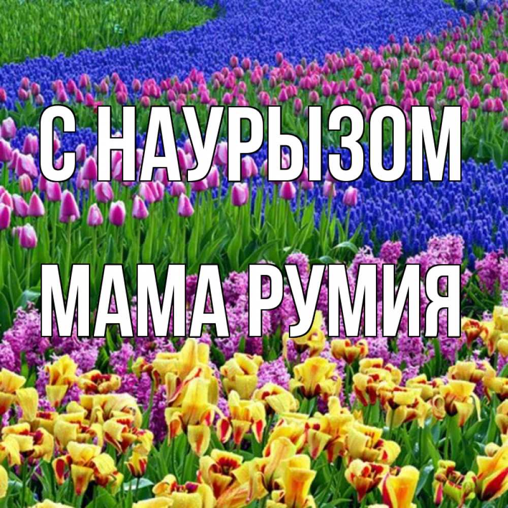 Открытка на каждый день с именем, Мама-Румия С наурызом цветы Прикольная открытка с пожеланием онлайн скачать бесплатно 